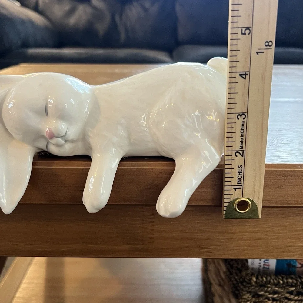 White Ceramic Sleeping Bunny Rabbit Shelf Sitter Figurine Whimsical Home Decor